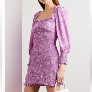 Faithful the Brand Gombardy Shirred Mini Dress Purple Floral Smocked Babydoll